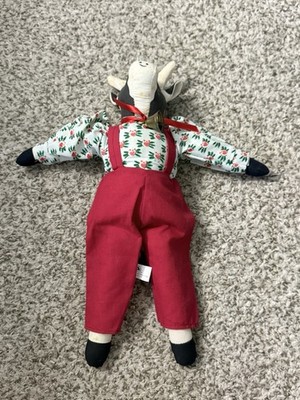 Vintage Oriental Trading Company Cow Plush Cloth Dolls Red Green Christmas Decor