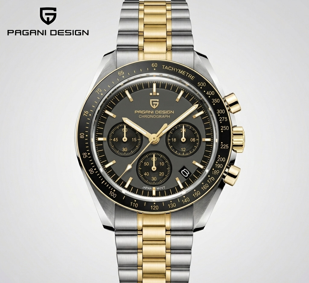 Chronographe Quartz VK63 Homme Pagani Design Montre Étanche 100m Verre Saphir