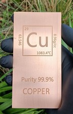 Copper Bar Element Copper Bullion Bar 99.99 Fine Flat Ingot 416grams 14.7oz bar.
