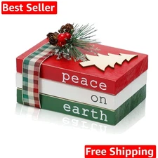 Christmas Wood Book Stack, Christmas Tiered Tray Decor, Peace on Earth Mini F...