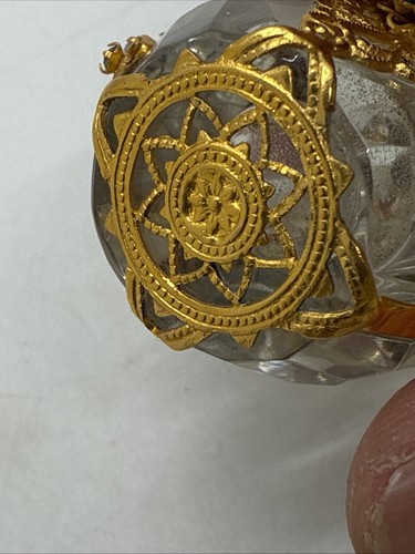 Botella miniatura coleccionable perfume de vidrio de colección con gemas de piedra y tono dorado - Imagen 7 de 11