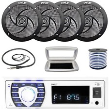 Pyle 1-DIN Bluetooth Marine MP3 Receiver W/White Cover, 4x 6'' 240W Max Speakers