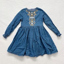 Mini Boden Girls' Floral Embroidered Denim Dress