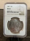 1887 $1 Morgan Silver Dollar  NGC MS65