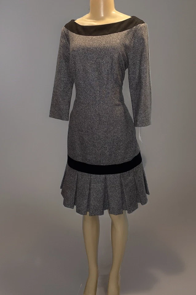 NEW Pendleton Center Stage Wool Silk Pleated Drop Waist Dress Gray Black 6 $178 - Image 2 of 4