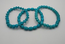 Unisex Set Of 3 Blue Turquoise Healing Stone Stretched Bracelets