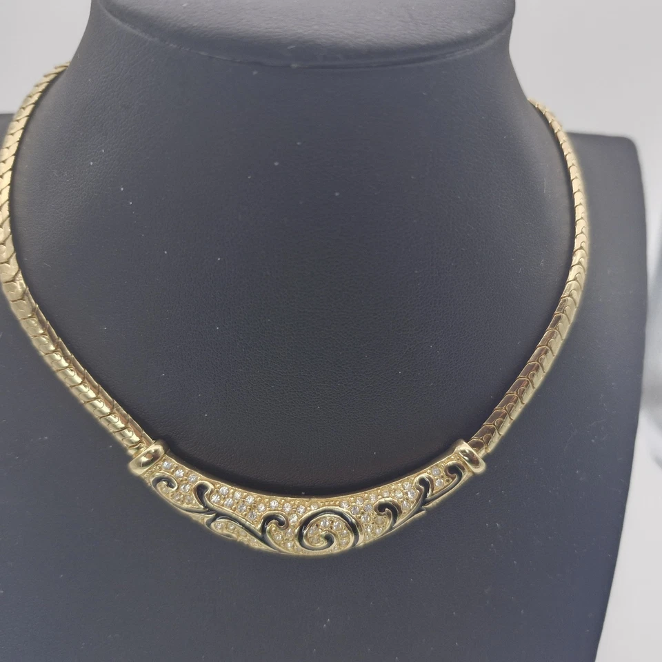 Increíble Collar Christian Dior Vintage Estrás Dorado Negro Remolino 15-17" Foto 2 de 4