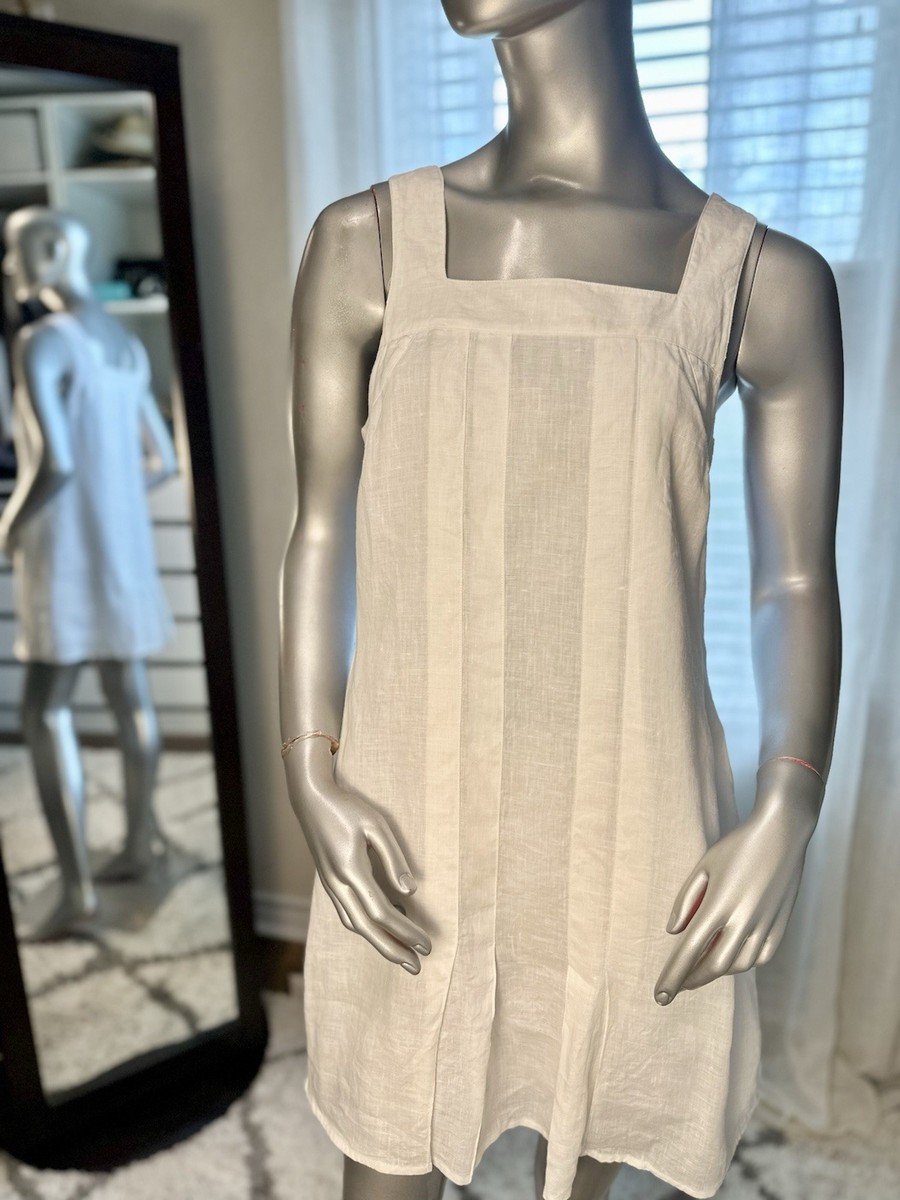 Island Company 100% Linen White Shift Dress Square Neck Medium Island Company 100% Linen White Shift Dress Square Neck Medium