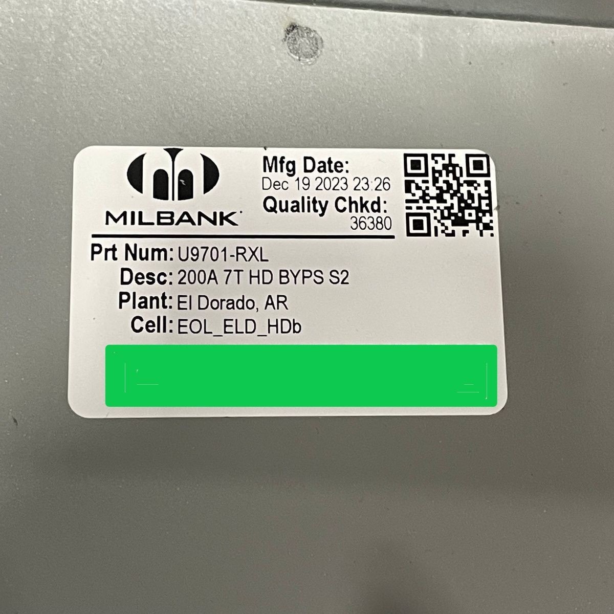 MILBANK U9701-RXL Ringless Meter Socket 200A 7 Terminal, Surface Mounting *