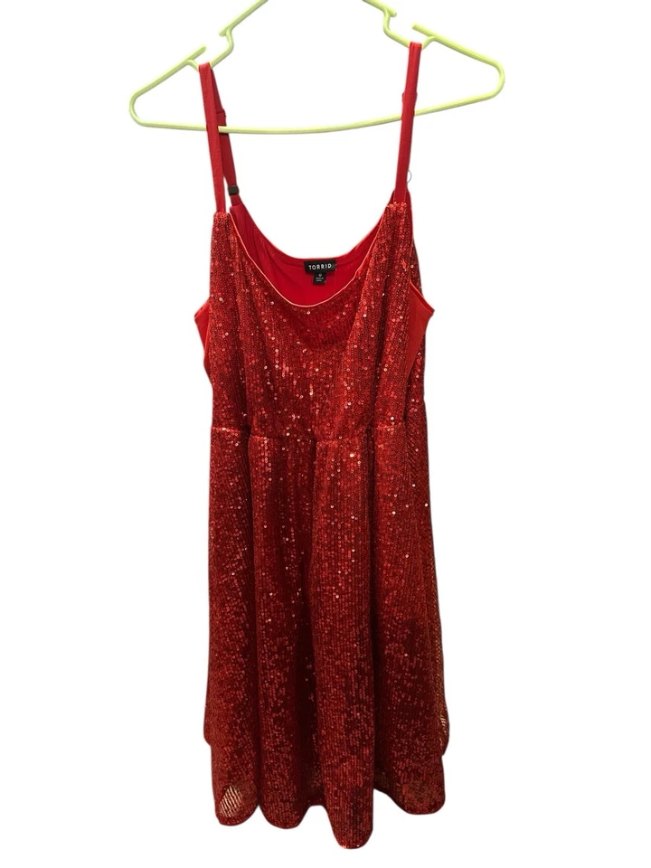 Vestido de Fiesta Rojo Tórrido Lentejuelas Ajuste y Acampanado Talla 0 (L 12) Nuevo con Etiquetas Vacaciones Navidad Foto 4 de 4