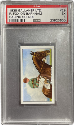 F. FOX ON BARHNAM 1938 Gallaher LTD. Racing Scenes #29 PSA 5 EX