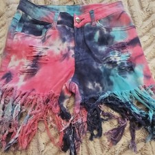 Womens Tie-Dye Multicolor Denim Cut Off Short...