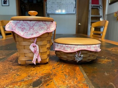 Longaberger American Cancer Society TWO BASKETS w/Lids 2003 Set Great Condition