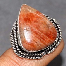 925 Silver Plated Sunstone Jewellery Ring Handmade Gemstone Size Us 6.5 GW