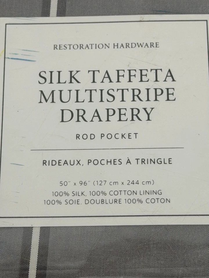 "Herrajes de restauración tafetán de seda varias rayas cortinas de bolsillo 50" x 96"" niebla" Foto 2 de 4