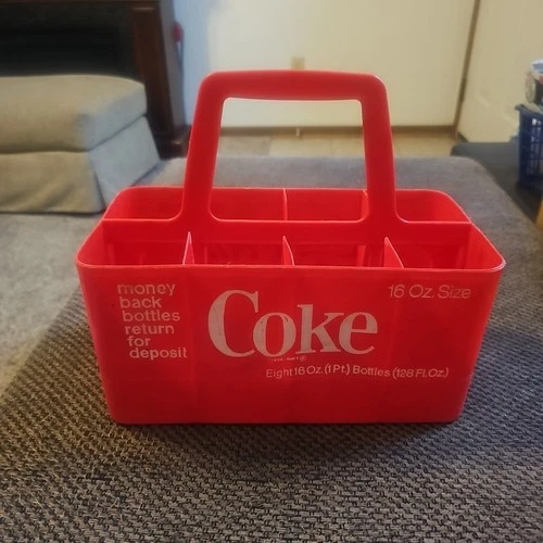 Coca-Cola Vintage Plastic 16 oz. Bottle Eight Pack Carrier Red 11"x 5 1/2"x9.5"
