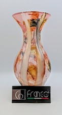 Franco Design Dalia Italian Art Glass Vase Pink Peach Handmade Italy 10"