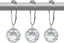 12-Pack Crystal Shower Curtain Hooks Clear Bling Rhinestone Decorative Rings Whi