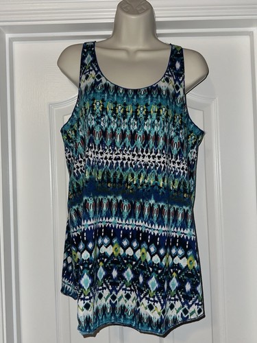 Maurice’s Bohemian Blue Abstract Pattern Stretch Women’s Racerback Tank Top LG