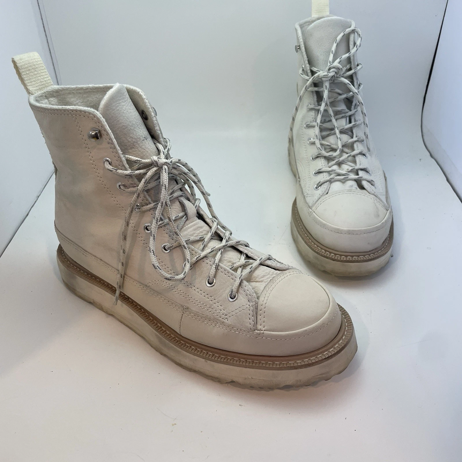 Stivali stringati Converse Chuck Taylor artigianali Egret in pelle avorio M 8 W9 5