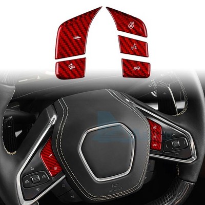 RED HARD Carbon Fiber Steering Wheel Voice Button Stickers for Corvette C8 24-25