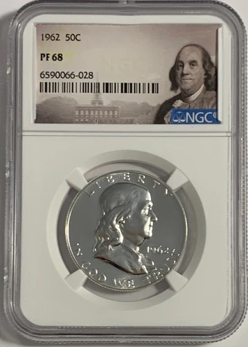 1962 NGC PF68 Proof Franklin Half Dollar 50c 90% Silver Portrait Label
