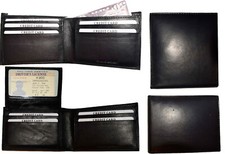 lot of 4 men's black bifold calfskin leather 2 bill slots 7 card 1 id window new