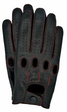 Riparo Genuine Leather Full-Finger Driving Gloves - Black/Red Thread