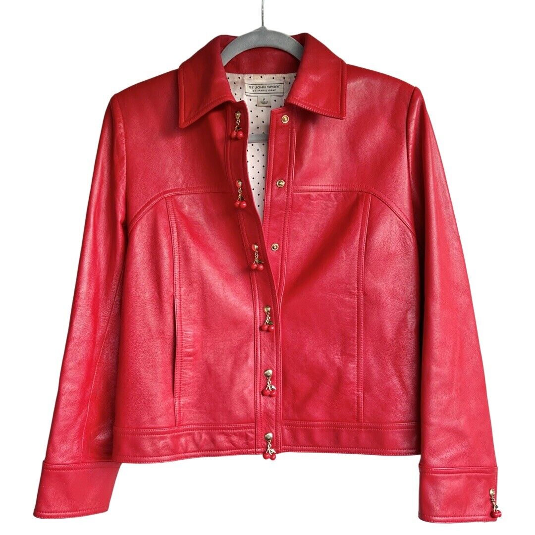 St John red leather jacket with cherries | eBay St John red leather jacket with cherries | eBay