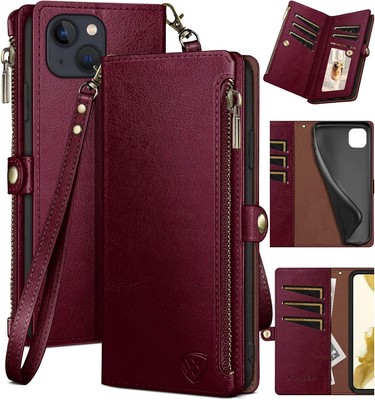 For iPhone 15 Plus 6.7'' Wallet case with Zipper Credit Card Holder RFID