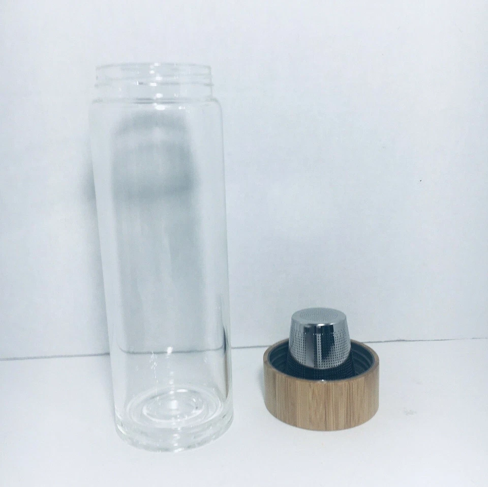 New Kikkerland ZeN Tea Infuser Eco Friendly Glass Bottle Filter Bamboo Lid 19 Oz - Image 4 of 4