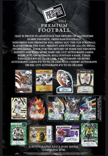 2024 Leaf Press Pass Premium Football Factory Sealed Hobby Box Cards 5 Autos!! - Picture 3 of 3