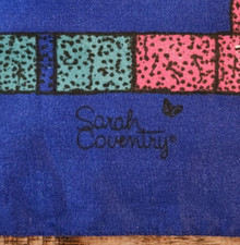 Sarah Coventry scarf blue geometric 30" square vintage 80's aqua pink