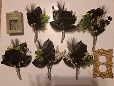 Gothic Boutonaire Set Of 6 Handmade W/ Corsage Pins