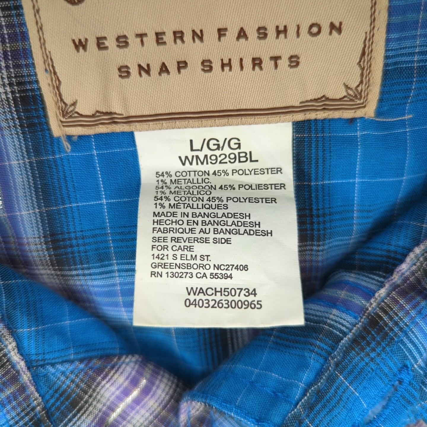 Wrangler Blue Plaid Silver Metallic Pearl Snap Western Rodeo Long Sleeve Shirt L thumbnail 5