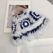 Ethnic Style Women Crochet Mesh Fur Bucket Hat Bush Beanie