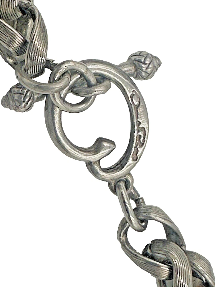 Colar corrente Oscar de la Renta tom prata trigo tecido assinado vintage gyuhji - Imagem 3 de 4