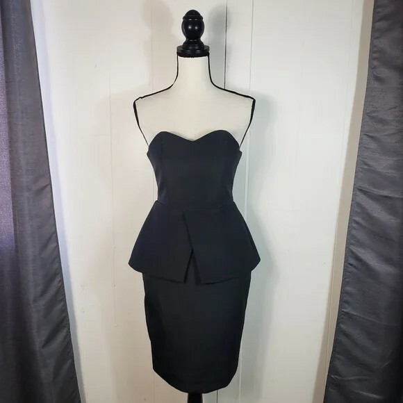 black sweetheart peplum dress Stop Staring! Sweetheart Beaded Peplum Midi Fitted Black Dress Rockabilly L