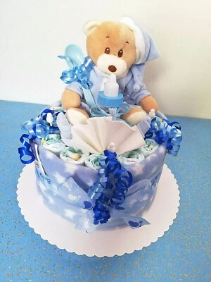 BABY-TRAUMLAND ♥ Kleines Bärchen mit Zipfelmütze ♥ Windelgeschenk Windeltorte Geburt Baby Junge