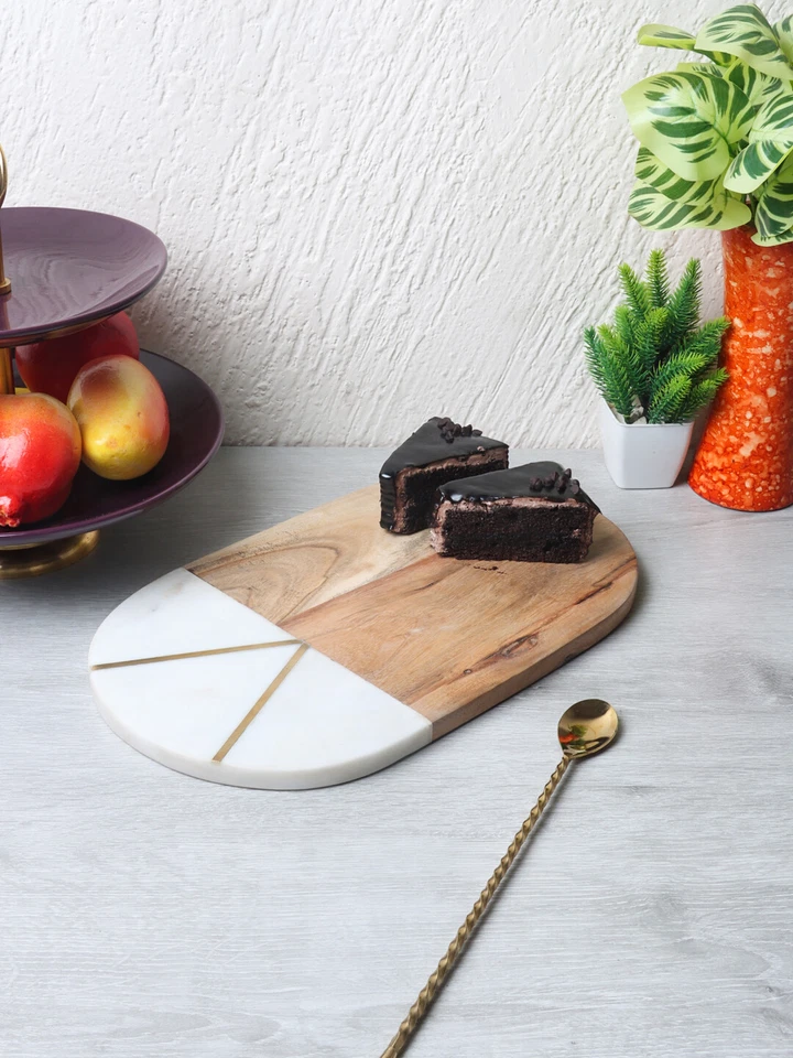 Мраморное блюдо, дерево, латунная инкрустация, блюдо для сервировки сыра, ручной работы в Индии - Изображение 2 из 4