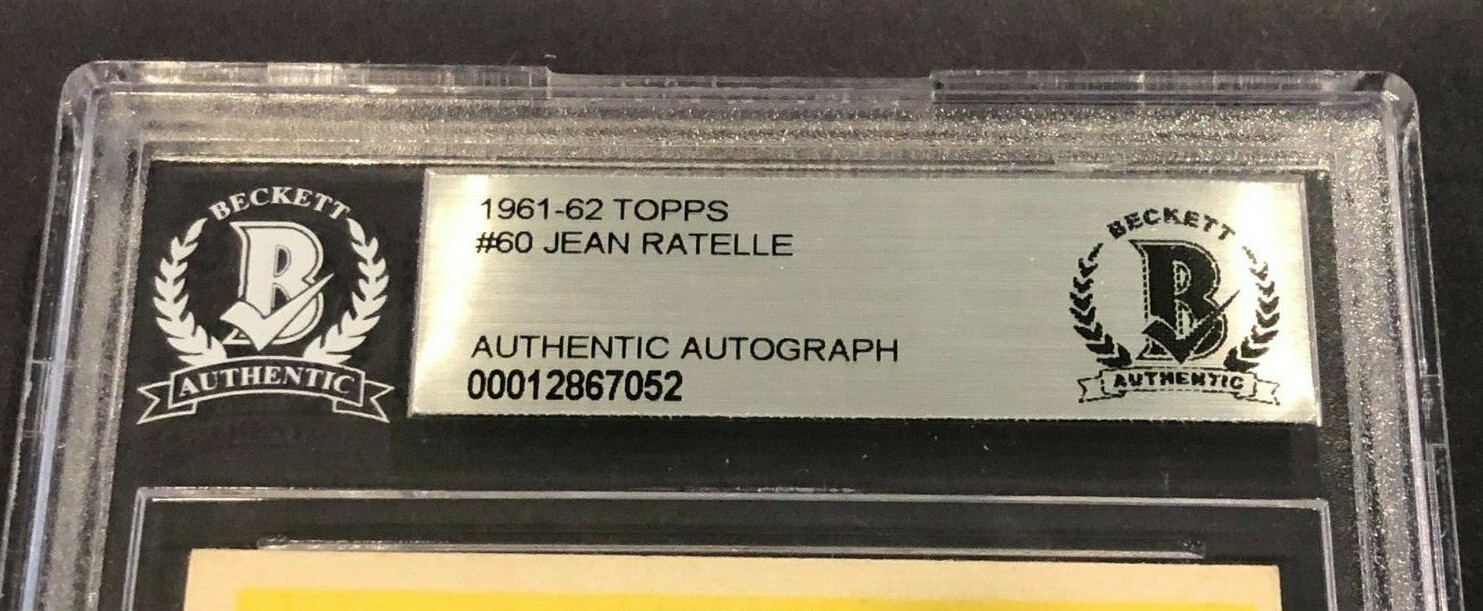 JEAN RATELLE Signed 1961-62 TOPPS ROOKIE Card #60 Beckett Authenticated ...