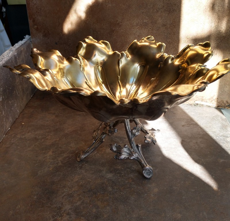 WMF antique 1900s gilt interior leaf footed bowl