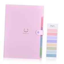 Expanding File Folder with 5 Pockets, Cute Accordion File Pink 1 PACK