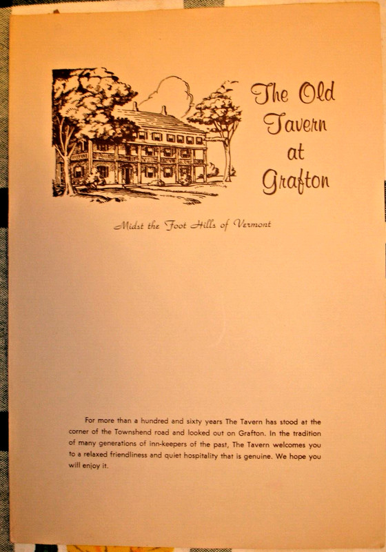 THE OLD TAVERN AT GRAFTON/LATE 40s-EARLY '50s LUNCH MENU/$1.50--$2.50 FOR MAIN!