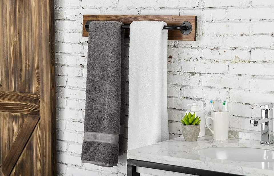 Rustic Wood & Metal Wall Mounted Towel Bar/Hanging Rod Unit for Modular Racks - Image 3 of 4