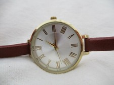 Wristwatch Brown Buckle Band Round Face Gold Toned Roman Numerals