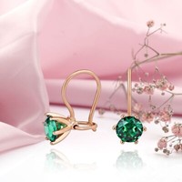 Rose Rotgold 585 Kleine Kinder Ohrringe Mit GrüNen Cz 15Х6 Mm Neu
