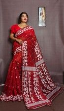 Indian Women Traditional handloom Design Cotton Soft White Dhakai Jamdani Saree