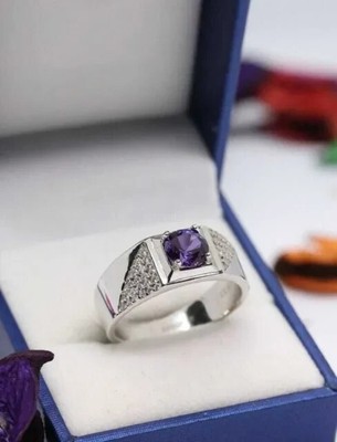 2.20 Ct Round Cut Simulated Amethyst Halo Men Wedding Ring 14k 