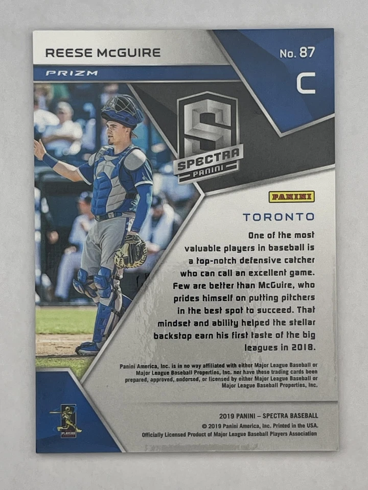 Reese McGuire 2019 Panini Chronicles Spectra #87 RC Toronto Blue Jays - Image 2 of 2